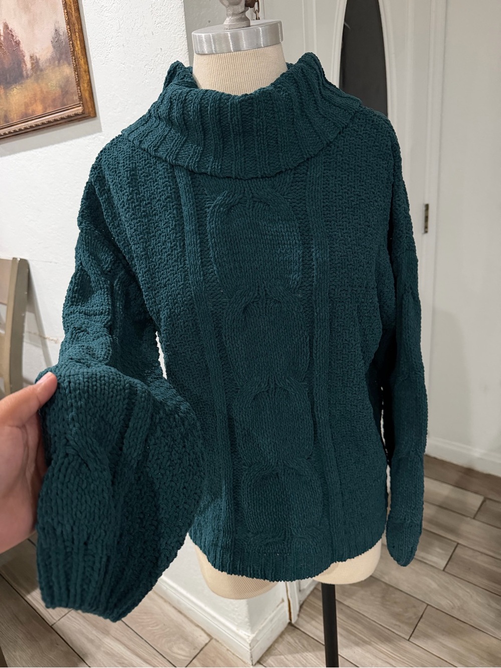 Seven7 Teal Cable-Knit Turtleneck Sweater